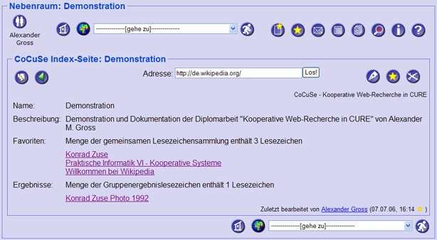 Abbildung 4.3.a : CoCuSe - Index einer kooperativen Web-Recherche