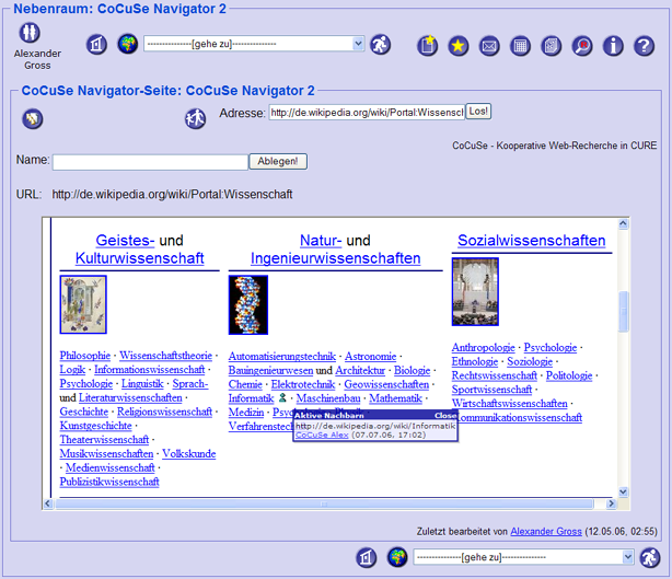 Abbildung 4.4.a : CoCuSe - Navigator auf Wikipedia Portal Wissenschaft