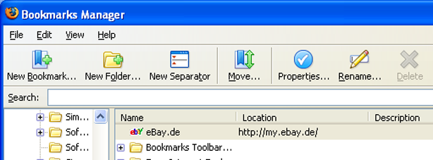 Abbildung 3.2.1.a : Mozilla Firefox - Bookmark Manager