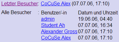 Abbildung 4.2.14.a : CoCuSe - Besucherliste einer Internetseite